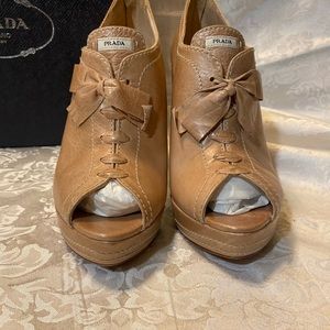 Prada leather platform booties with bow, size 8